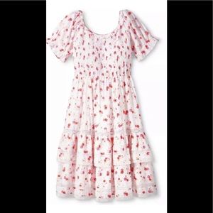 Loveshackfancy for Target Cottagecore Pink and White Floral Dress w/Lace Trim